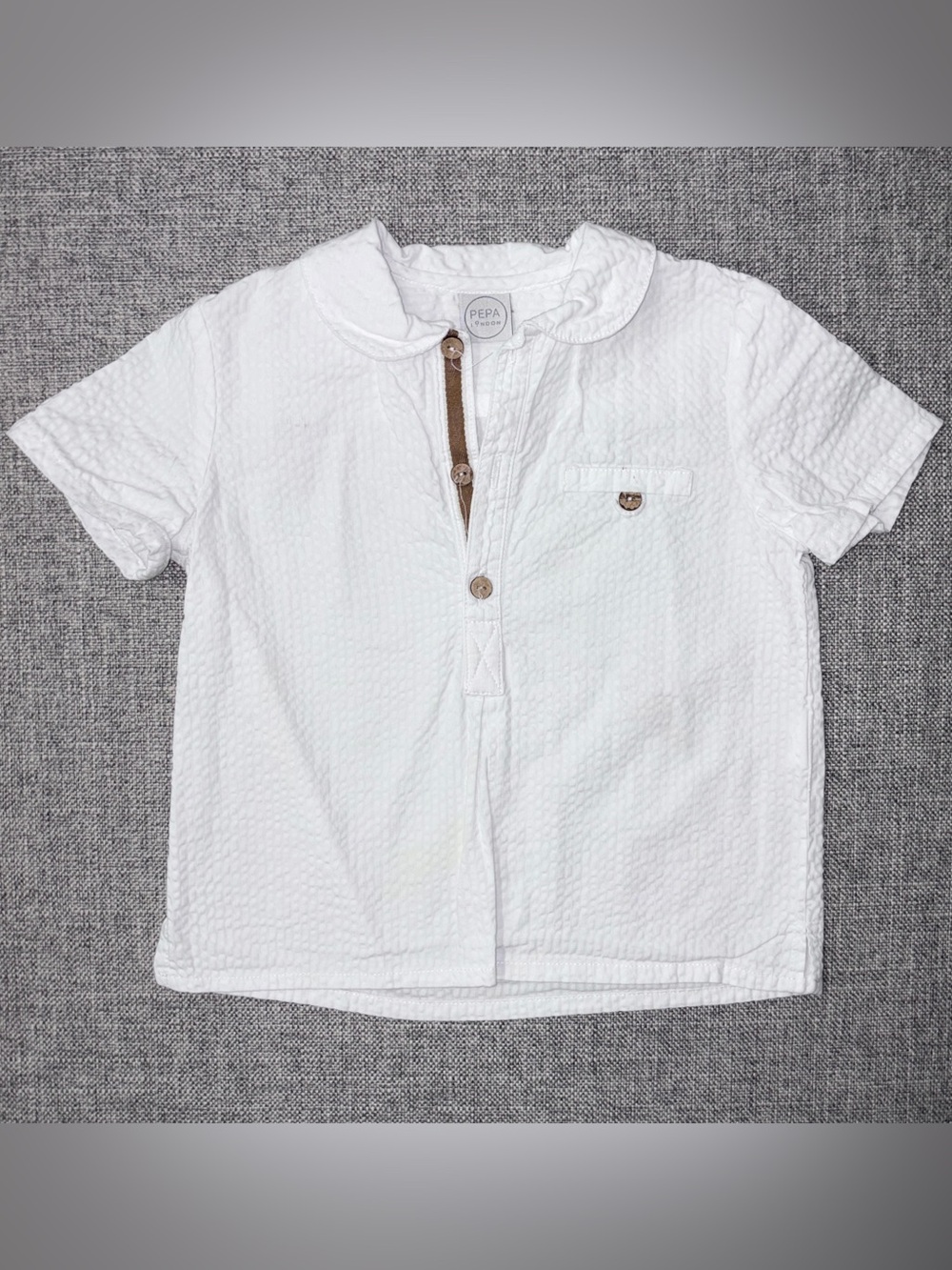 Pepa London 3y Kids White Textured Short Sleeve Button Shirt
